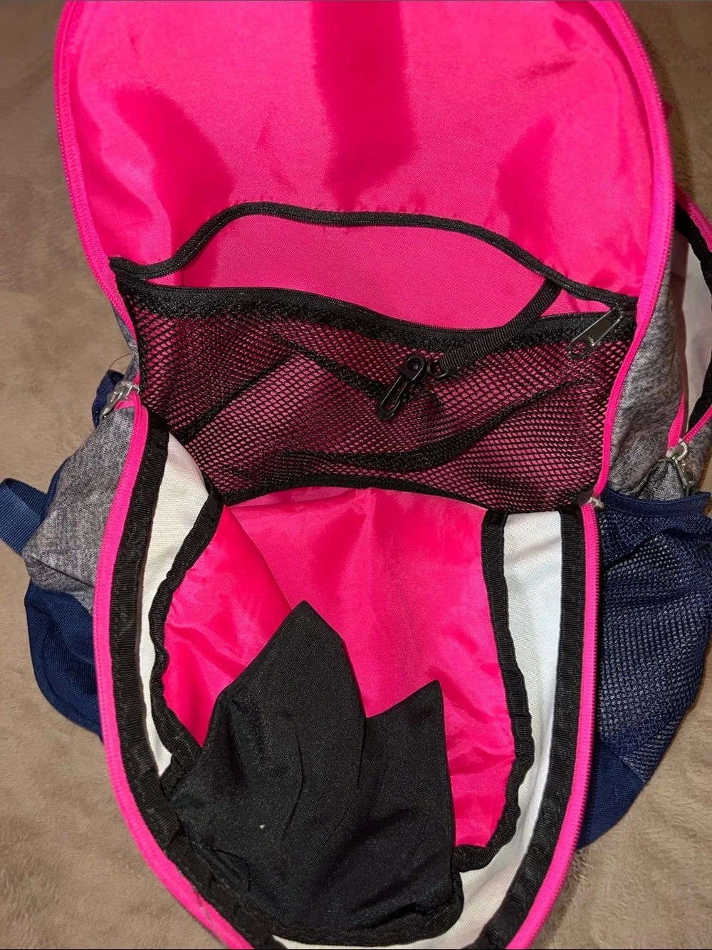 Adidas Gray School Backpack with Pink Zippers & Teal & Blue Accents